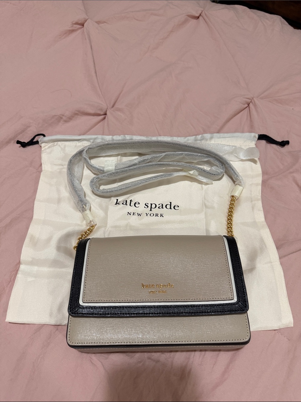 kate spade Beige Crossbody with Black Trim and Gold Logo